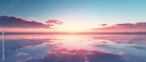 A breathtaking sunrise over a sea of clouds, casting a warm glow across the sky.