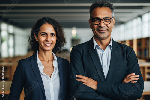 Portrait of Smiling Mature Business Couple, Latin or Indlian bussines concept