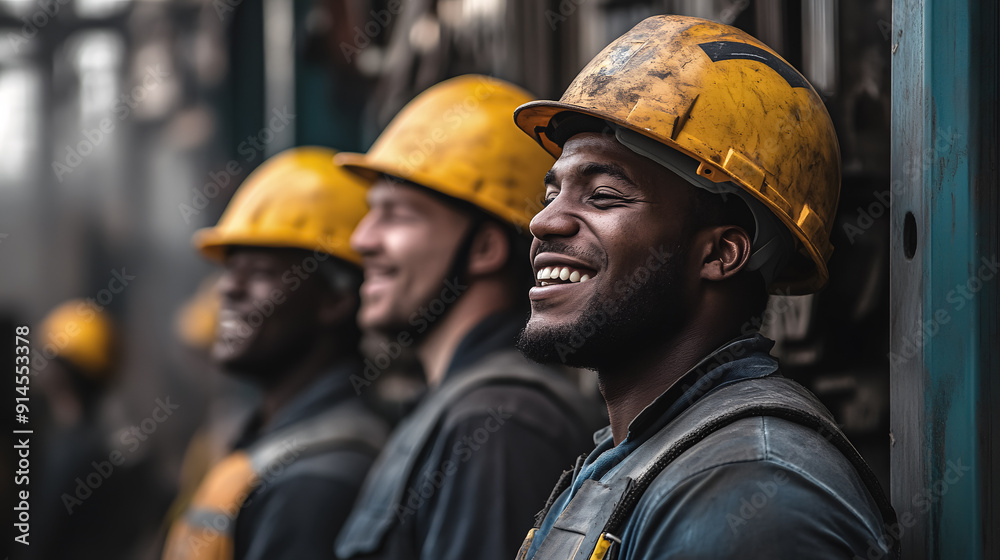 group of factory workers proud of their work group of factory workers proud of their work