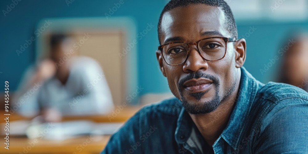 A person wearing glasses sits at a table, looking focused A person wearing glasses sits at a table, looking focused