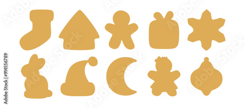 Christmas gingerbread cookie silhouette. Holiday templates for cutter craft machine. Cut shape for stencil isolated on white background. Flat outline vector illustration
