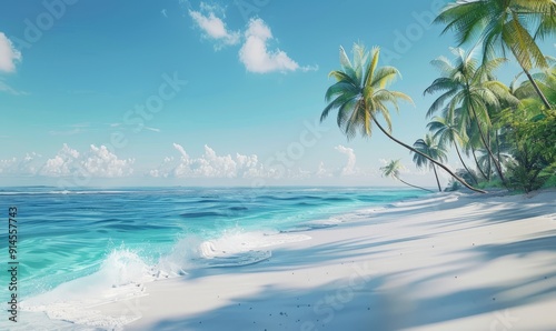 The azure sea with palm trees: the azure sea with azure waves washes the snow-white beach with slender palm trees