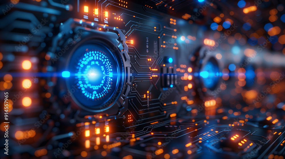 Obraz premium Background image, smart technology, blue tone | 背景画像、スマートテクノロジー、ブルートーン