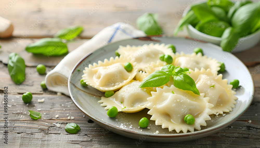 Ravioli with ricotta and young green peas Ravioli with ricotta and young green peas