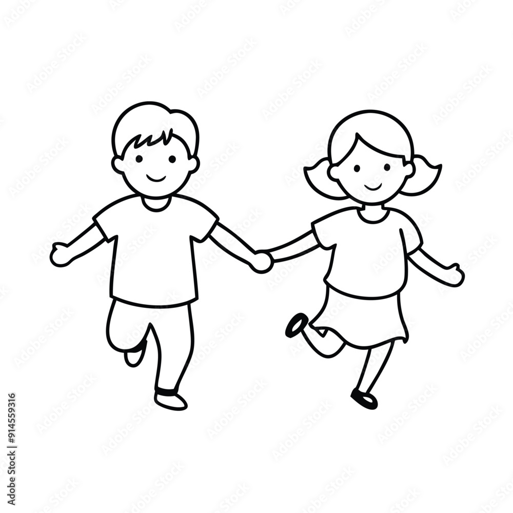 girl and boy running hand in hand vector art illustration girl and boy running hand in hand vector art illustration