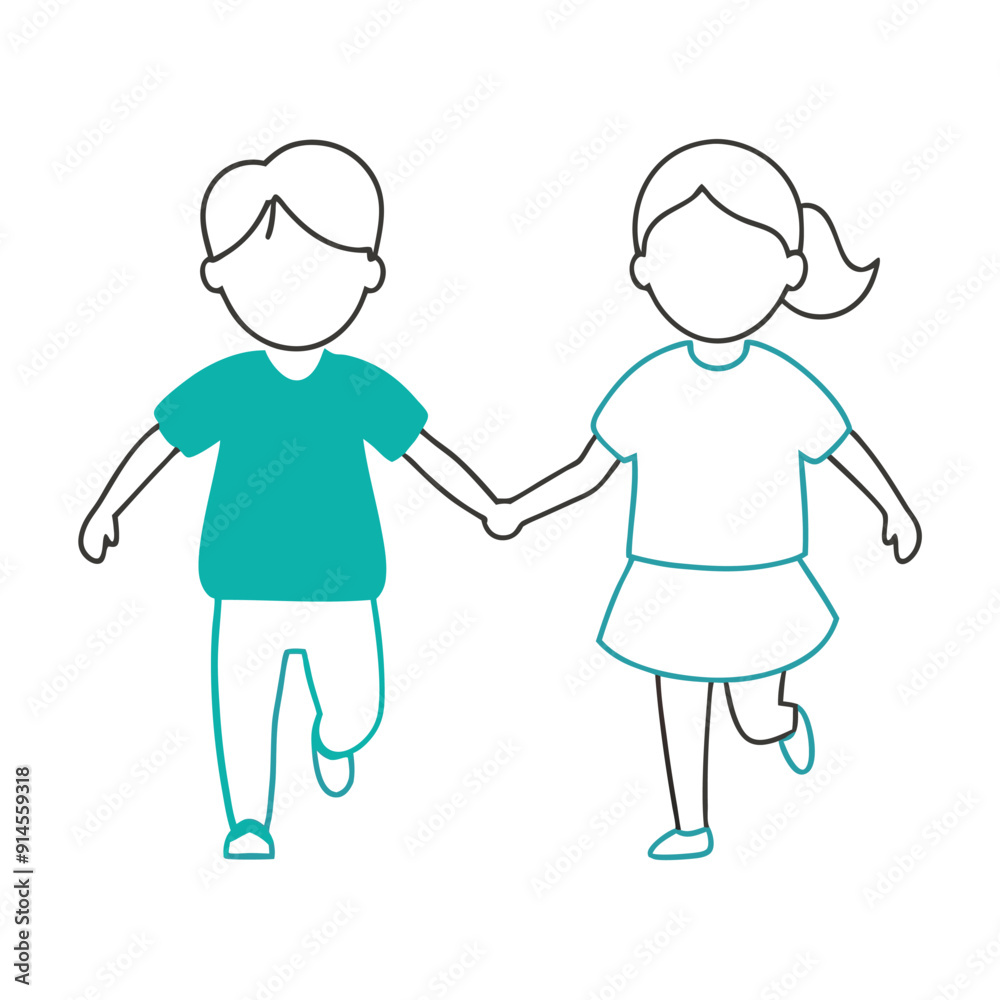 girl and boy running hand in hand vector art illustration girl and boy running hand in hand vector art illustration