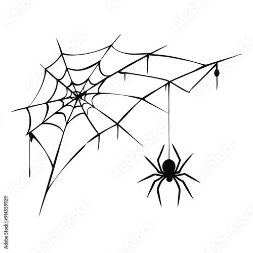 Scary spiderweb vector silhouette isolated white background 