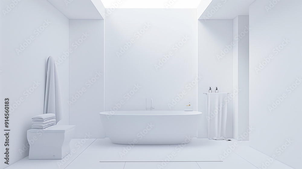 Elegant bathroom in white hues featuring an oval sink opposite the window, complemented by towels Elegant bathroom in white hues featuring an oval sink opposite the window, complemented by towels