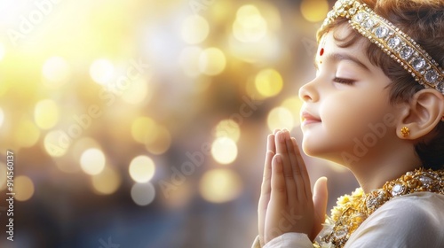 a little girl in a white dress praying photo