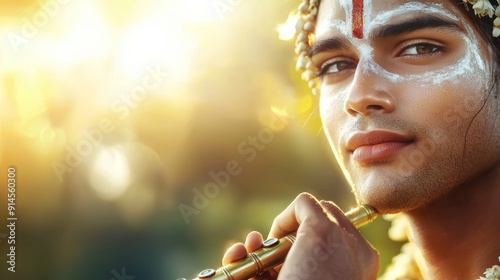 a man with a white face paint and a flower crown photo