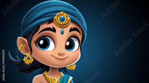 a cartoon character with a blue turbal and gold jewelry photo