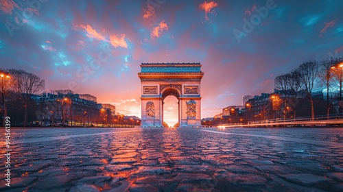 Iconic Arc de Triomphe at Sunset in Paris