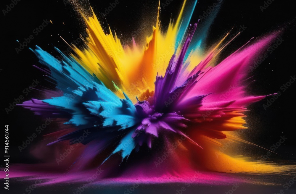 A vibrant explosion of colorful powder against a black background. A vibrant explosion of colorful powder against a black background.