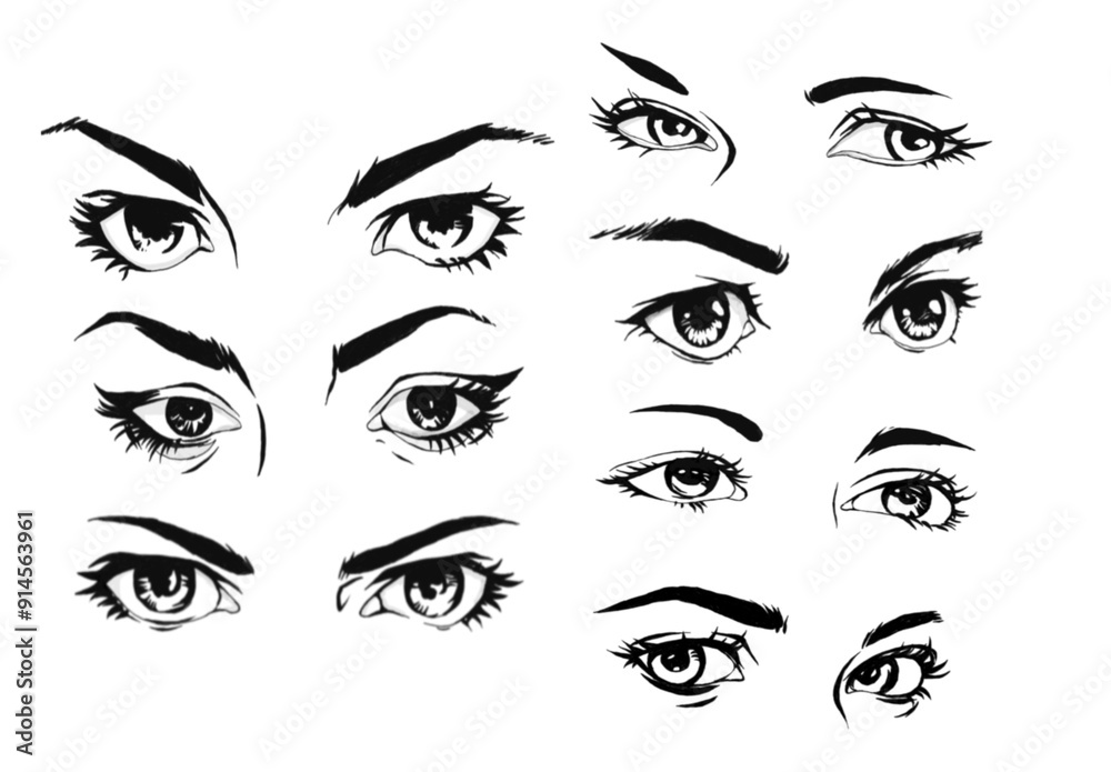 Realistic eye vector illustration. Detailed human eye with beautiful pupils and lush lashes. Captivating and high-quality eye design featuring intricate iris and expressive lashes. Isolated vector art Realistic eye vector illustration. Detailed human eye with beautiful pupils and lush lashes. Captivating and high-quality eye design featuring intricate iris and expressive lashes. Isolated vector art
