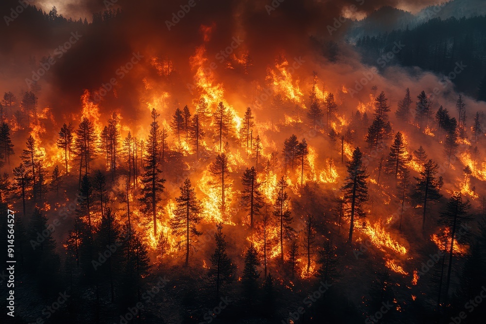 Forest on Fire – Burning Trees and Foliage in Mountains During Intense Wildland Fire, High-Resolution Photography Forest on Fire – Burning Trees and Foliage in Mountains During Intense Wildland Fire, High-Resolution Photography