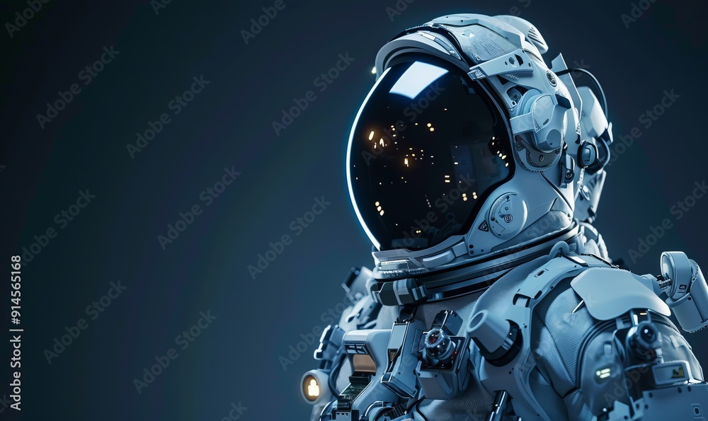 Space Explorer in Exosuit: Advanced spacesuit with helmet and exploration gadgets