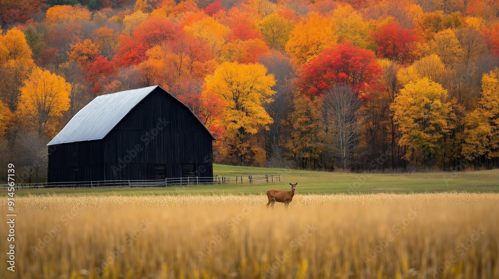 Deer in Field with Autumn Foliage Deer in Field with Autumn Foliage