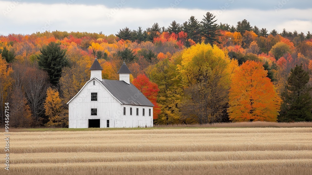 White Barn in Autumn Landscape White Barn in Autumn Landscape