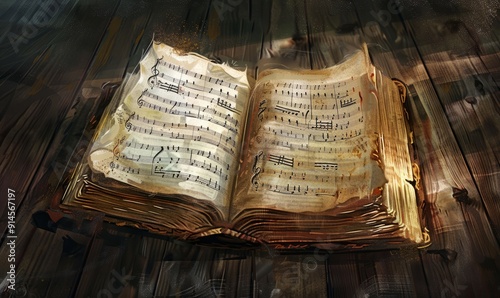 Realistic drawing of an open hymnal with musical notes, highlighting Protestant worship