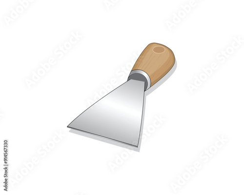 vector design of a building tool called a putty knife with a handle made of wood and a front made of steel or iron which is usually used to peel off remaining paint