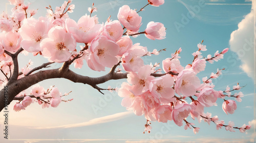 Cherry blossom sakura flower, national flower of Japan, central to the custom of hanami