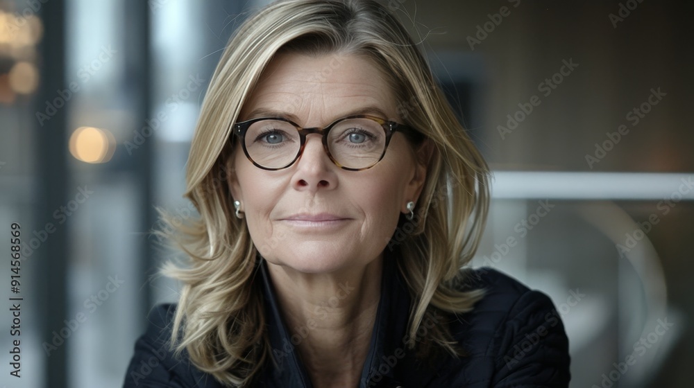 Woman in glasses undergoing eye exam with blurred background during vision testing session Woman in glasses undergoing eye exam with blurred background during vision testing session