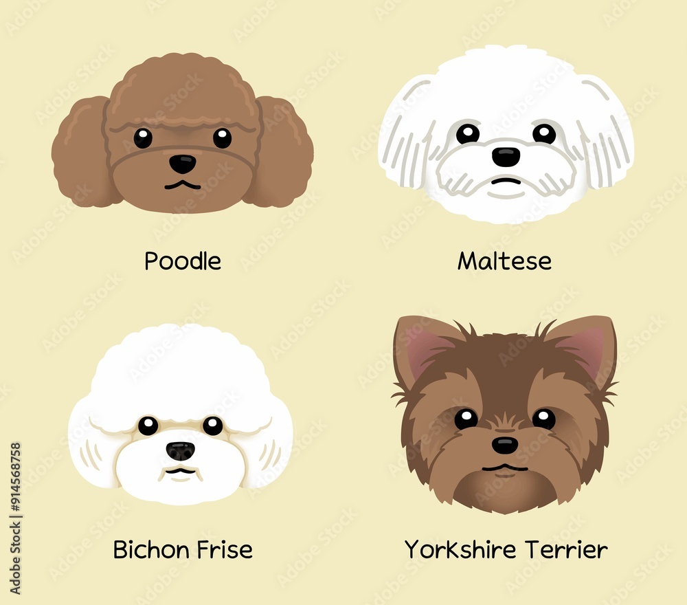 Obraz premium Dog type face character icon set illustration
