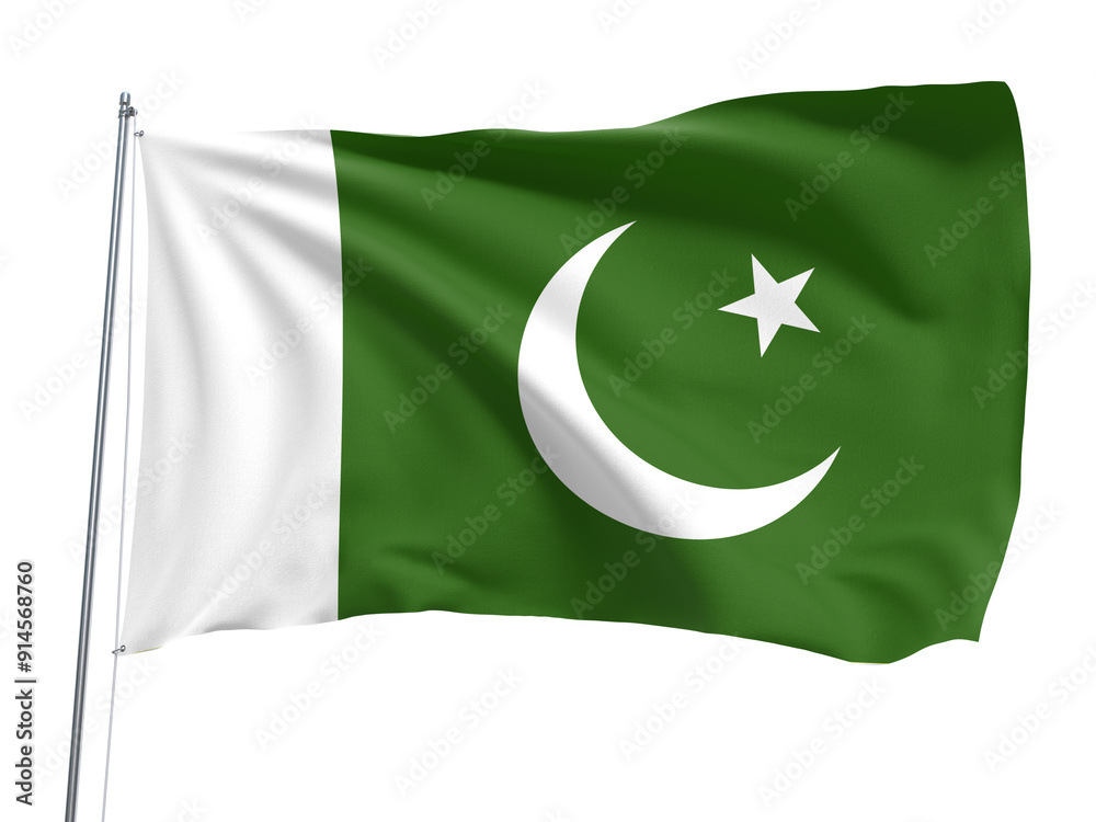 Pakistan national flag waving in isolated white Background. Pakistan national flag waving in isolated white Background.