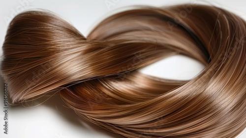 Woman s lustrous silk hair, smooth and shiny, photographed against a pristine white background