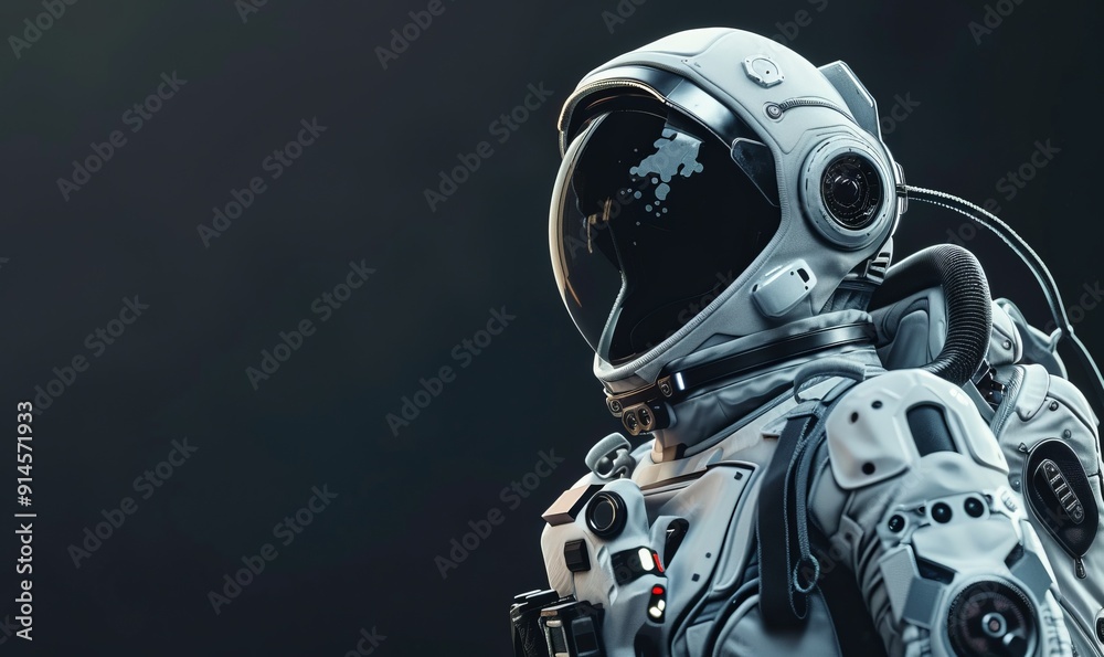Space Explorer in Exosuit: Advanced spacesuit with helmet and exploration gadgets Space Explorer in Exosuit: Advanced spacesuit with helmet and exploration gadgets