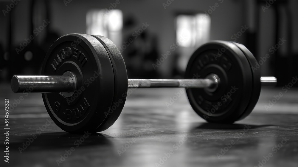 barbell with weights on the background barbell with weights on the background