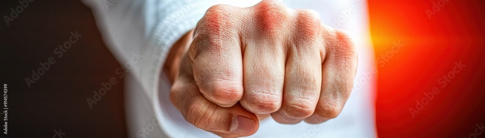 Fototapeta premium Close-up of a clenched fist symbolizing strength, determination, and readiness for action in a dynamic setting.