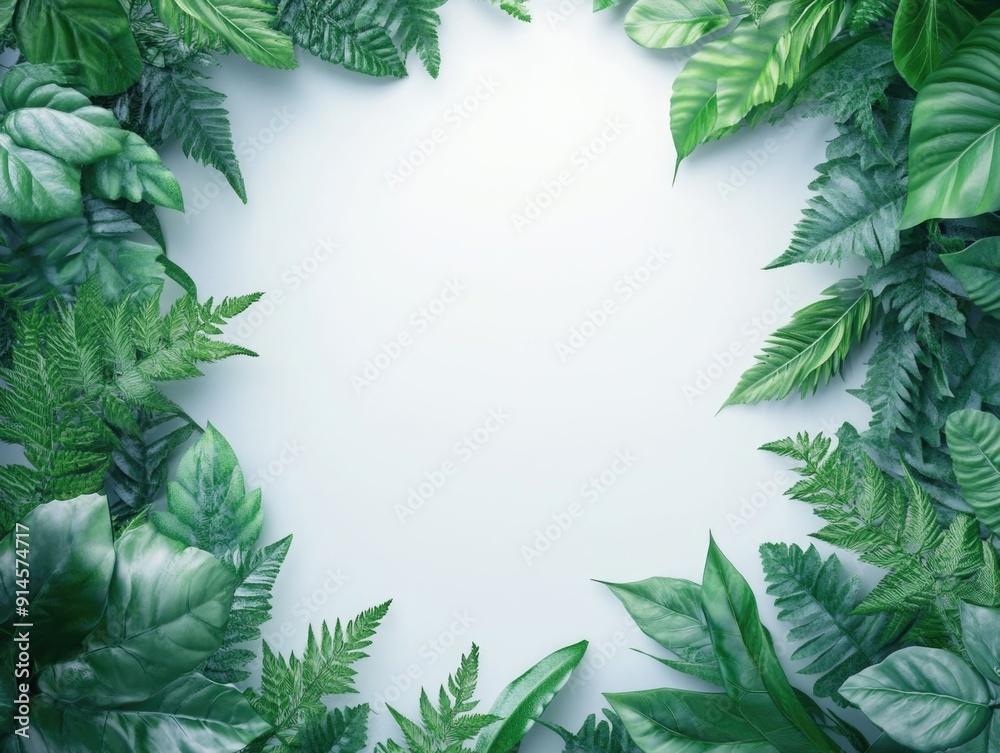 A decorative frame made of green leaves on a white background A decorative frame made of green leaves on a white background