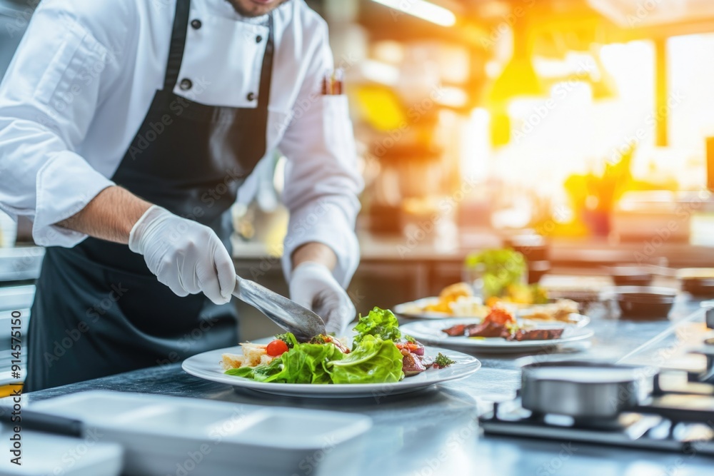 Cafeteria Staff Member Preparing Nutritious Meals in a Professional Kitchen Cafeteria Staff Member Preparing Nutritious Meals in a Professional Kitchen