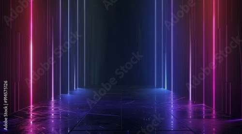 Dark Room With Neon Lights and Black Floor