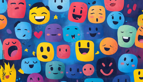 Emoji Character Background Illustration with Colorful Expressions