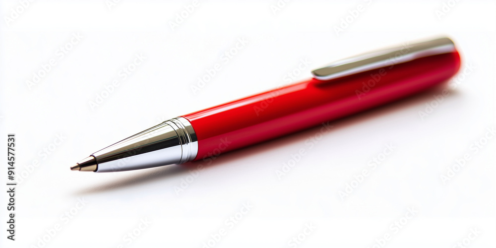 Photo of a red pen on a white background, highlighting its sleek and simple design. Photo of a red pen on a white background, highlighting its sleek and simple design.