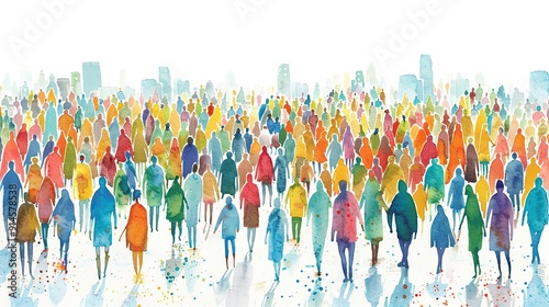 Watercolor Illustration of a Crowd of People