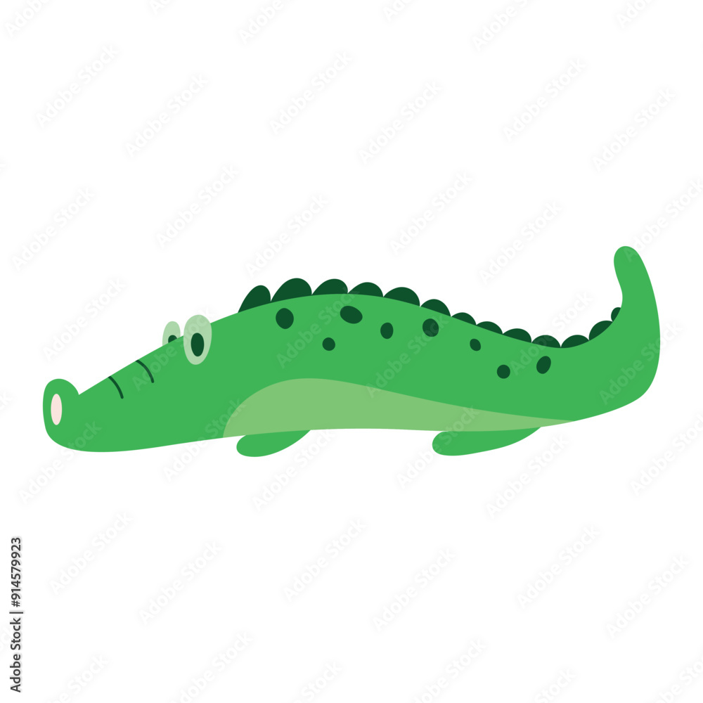 Fototapeta premium Cute crocodile in hand draw flat style.Animal isolated on white background. Vector illustration.Kids, childish graphic. Farm, wild, zoo, forest animals.Cartoon.
