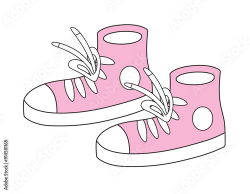 Pair of pink sneakers isolated cartoon doodle vector