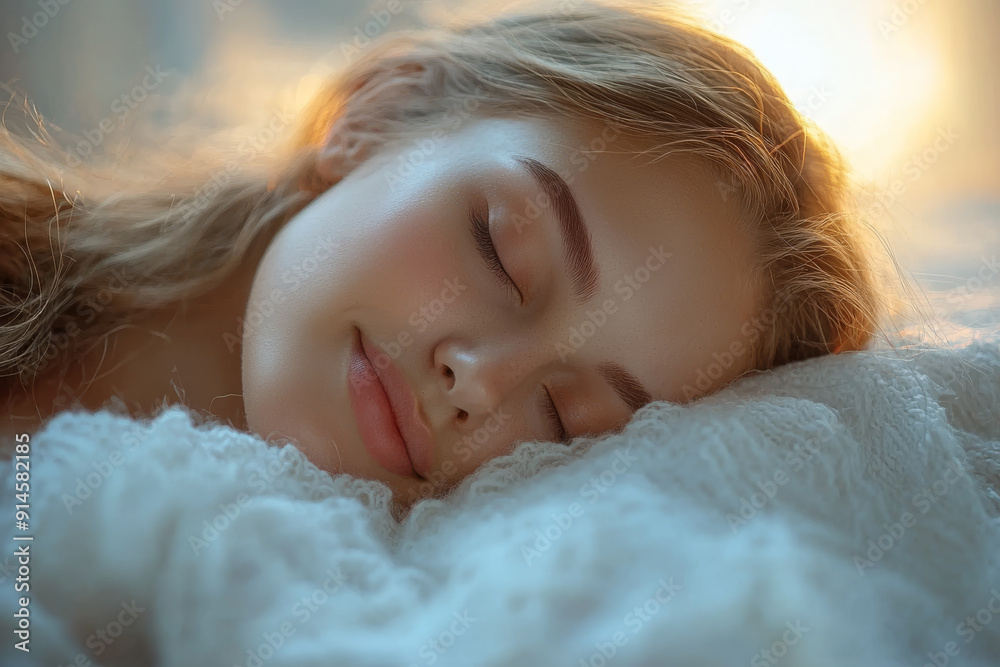 A Beautiful Woman Sleeping on a Cloud Above a Tranquil Landscape at Sunset. A Beautiful Woman Sleeping on a Cloud Above a Tranquil Landscape at Sunset.
