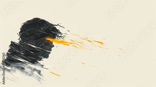 Depression painting presents an abstract portrait of a person depicted in shadows with vibrant streaks of yellow across the face, creating a striking contrast and evoking deep emotion and introspecti photo