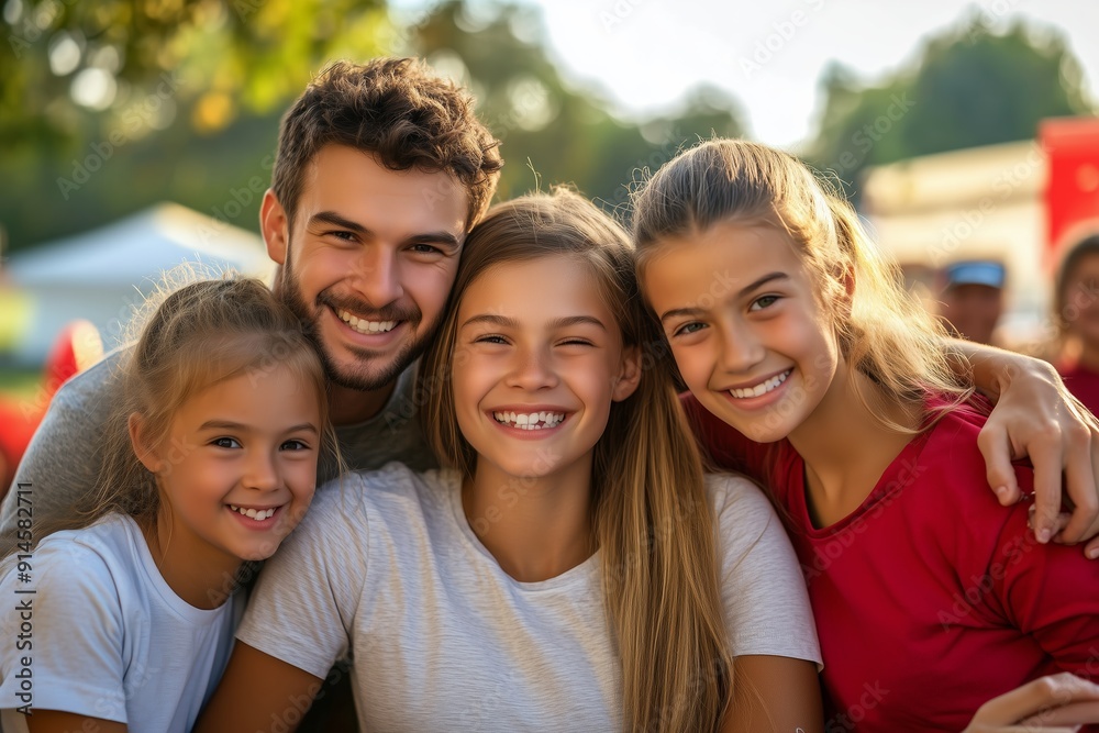 Happy Family Group Enjoying The Outdoors Together During A Sunny Day In The Park Happy Family Group Enjoying The Outdoors Together During A Sunny Day In The Park