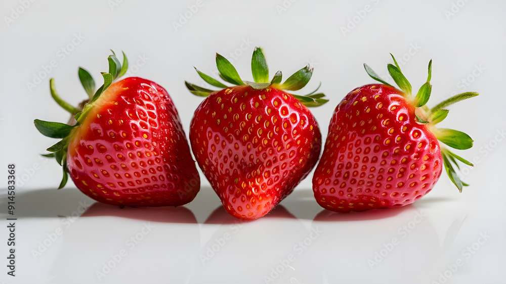 Juicy Strawberries and Leafy Greens. A Fresh Contrast on White. Juicy Strawberries and Leafy Greens. A Fresh Contrast on White.