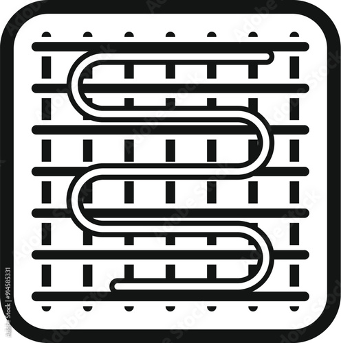 Black and white icon of underfloor heating system being installed on construction site