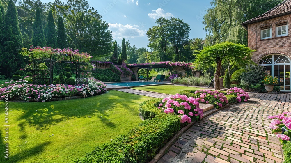 Obraz premium Beautiful Yard Design for a Private House. Created with Generative AI