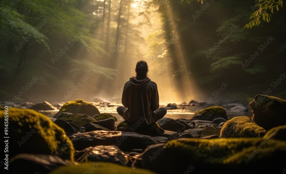 A person meditating in a tranquil forest, embodying psychological safety through inner peace and connection with nature A person meditating in a tranquil forest, embodying psychological safety through inner peace and connection with nature
