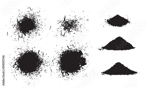 Black Powder Pile Icon, Dirt Symbol, Soil Sign, Dust Heap, Compost, Gravel, Sand, Powder Pile Vector Illustration