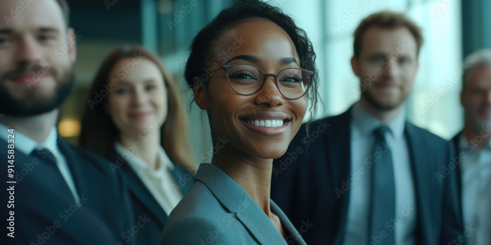 A group of people standing side by side, with varying heights and facial expressions A group of people standing side by side, with varying heights and facial expressions