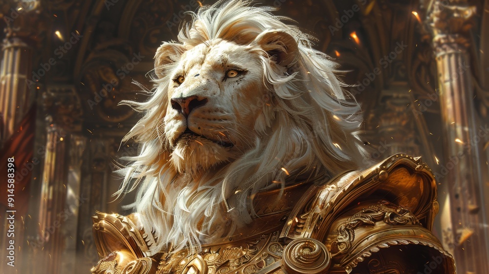 Majestic lion in royal armor - generative ai Majestic lion in royal armor - generative ai